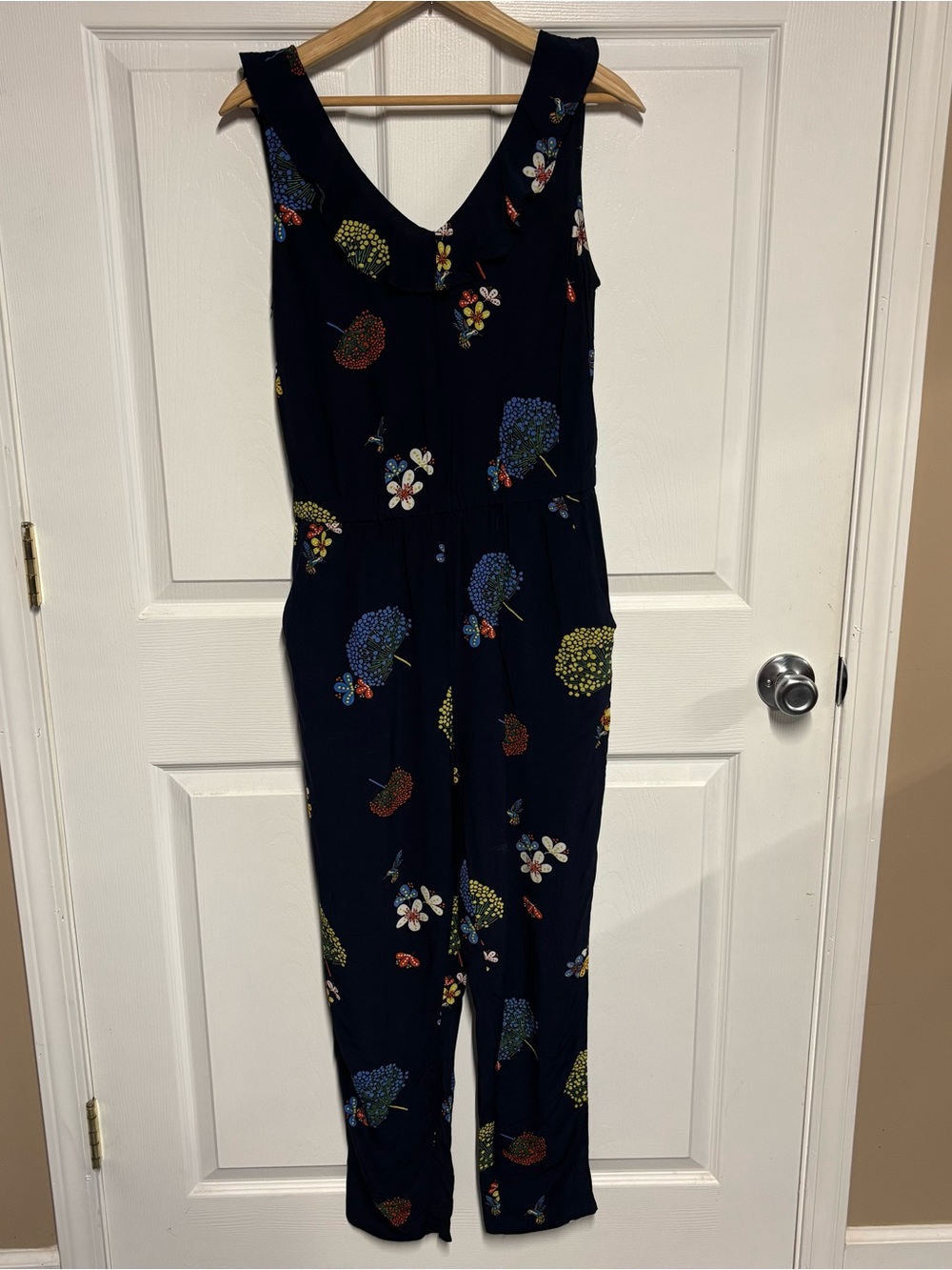 LOFT Navy Floral Sleeveless Jumpsuit